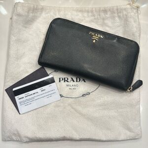 PRADA Saffiano metal long Zip Wallet black Nero